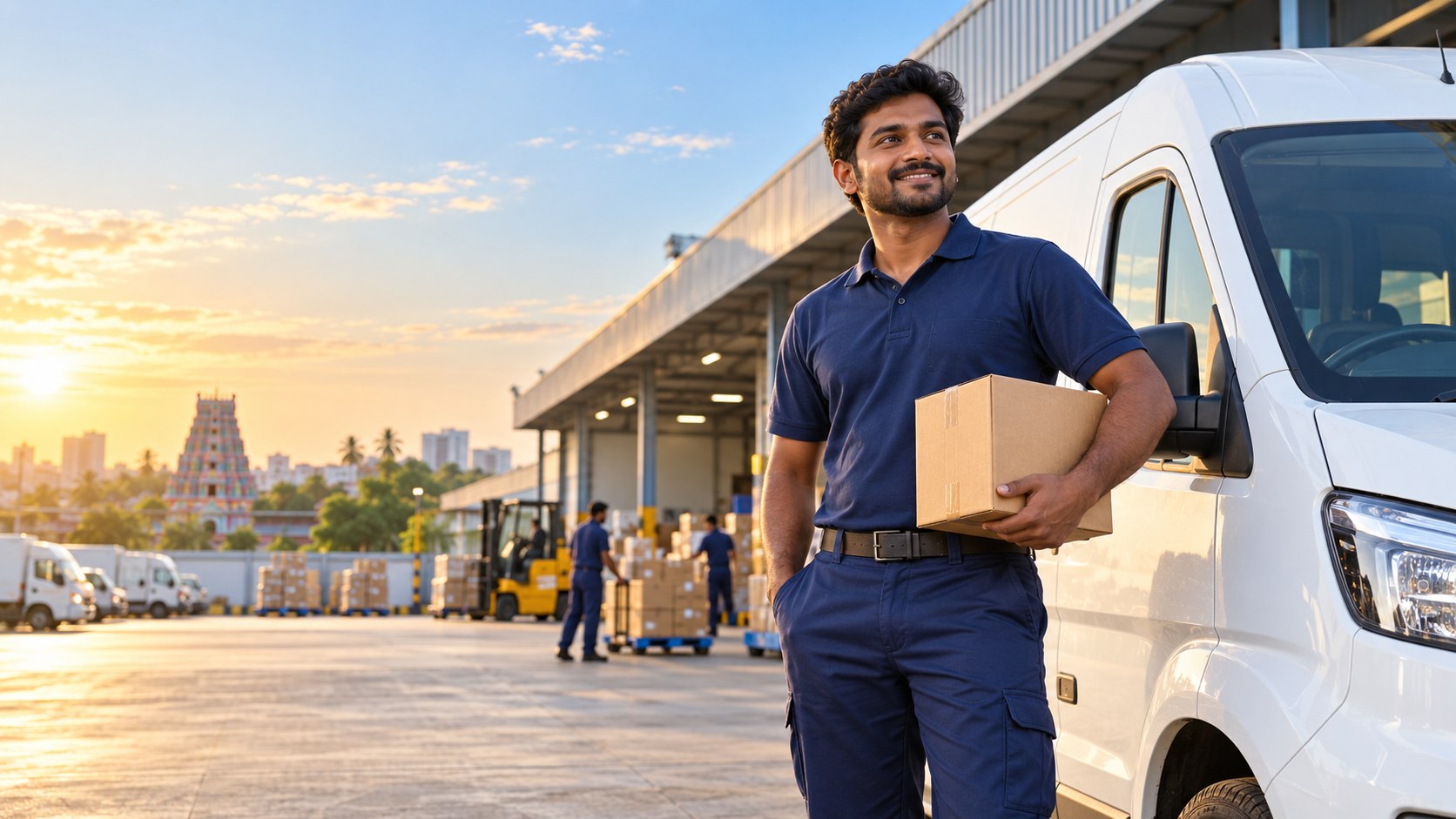 Courier preparing a parcel for express delivery