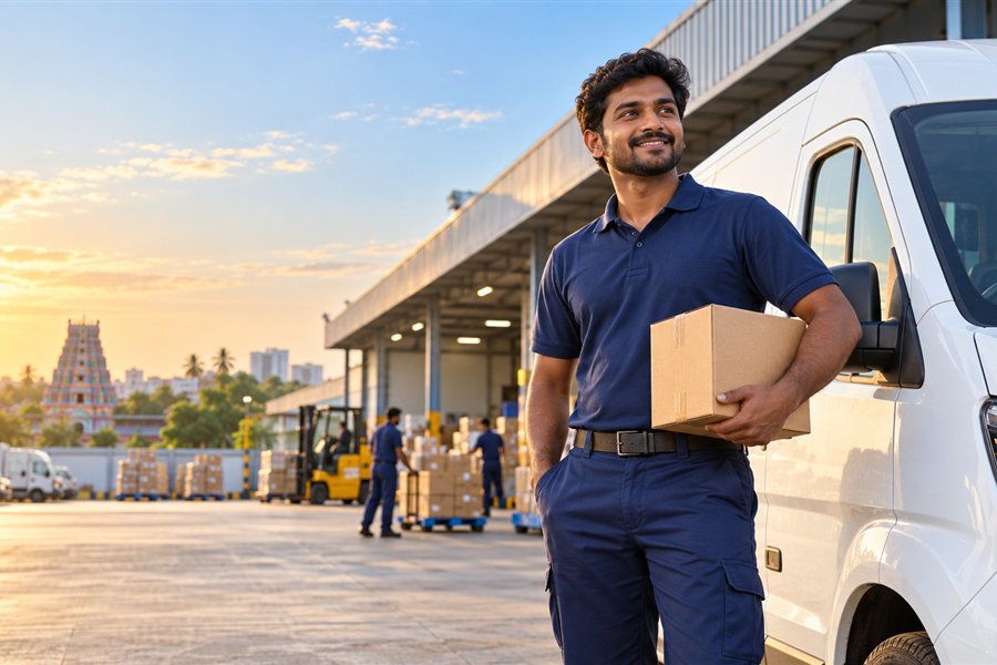 A courier carrying a parcel for quick delivery